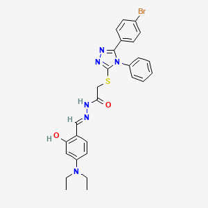 molecular formula C27H27BrN6O2S B11683517 2-{[5-(4-Bromophenyl)-4-phenyl-4H-1,2,4-triazol-3-YL]sulfanyl}-N'-[(E)-[4-(diethylamino)-2-hydroxyphenyl]methylidene]acetohydrazide 