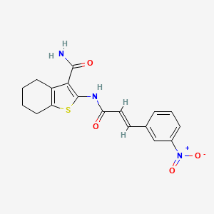 molecular formula C18H17N3O4S B11683526 2-{[(2E)-3-(3-nitrophenyl)prop-2-enoyl]amino}-4,5,6,7-tetrahydro-1-benzothiophene-3-carboxamide 