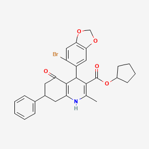 Cyclopentyl 4-(6-bromo-1,3-benzodioxol-5-yl)-2-methyl-5-oxo-7-phenyl-1,4,5,6,7,8-hexahydroquinoline-3-carboxylate