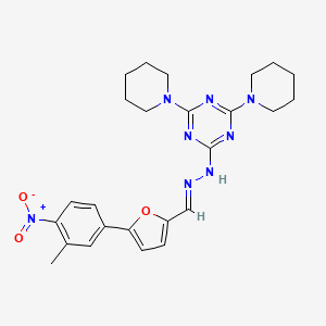 molecular formula C25H30N8O3 B11683547 2-[(2E)-2-{[5-(3-methyl-4-nitrophenyl)furan-2-yl]methylidene}hydrazinyl]-4,6-di(piperidin-1-yl)-1,3,5-triazine 