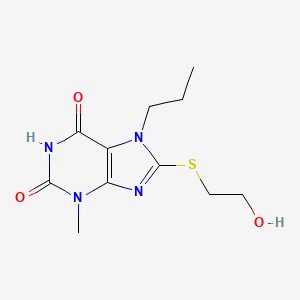 molecular formula C11H16N4O3S B11683549 8-(2-Hydroxy-ethylsulfanyl)-3-methyl-7-propyl-3,7-dihydro-purine-2,6-dione 