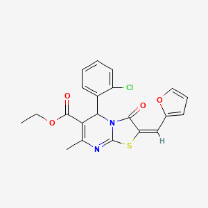 molecular formula C21H17ClN2O4S B11683563 ethyl (2E)-5-(2-chlorophenyl)-2-(2-furylmethylene)-7-methyl-3-oxo-2,3-dihydro-5H-[1,3]thiazolo[3,2-a]pyrimidine-6-carboxylate 