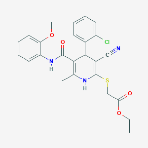 molecular formula C25H24ClN3O4S B11683564 Ethyl ({4-(2-chlorophenyl)-3-cyano-5-[(2-methoxyphenyl)carbamoyl]-6-methyl-1,4-dihydropyridin-2-yl}sulfanyl)acetate 