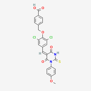 4-[(2,6-dichloro-4-{(E)-[1-(4-methoxyphenyl)-4,6-dioxo-2-thioxotetrahydropyrimidin-5(2H)-ylidene]methyl}phenoxy)methyl]benzoic acid