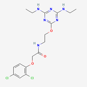 molecular formula C17H22Cl2N6O3 B11683606 N-(2-{[4,6-bis(ethylamino)-1,3,5-triazin-2-yl]oxy}ethyl)-2-(2,4-dichlorophenoxy)acetamide 