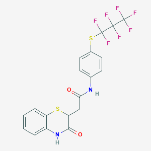 molecular formula C19H13F7N2O2S2 B11683680 N-{4-[(1,1,2,2,3,3,3-Heptafluoropropyl)sulfanyl]phenyl}-2-(3-oxo-3,4-dihydro-2H-1,4-benzothiazin-2-YL)acetamide 