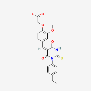 molecular formula C23H22N2O6S B11683694 methyl (4-{(E)-[1-(4-ethylphenyl)-4,6-dioxo-2-thioxotetrahydropyrimidin-5(2H)-ylidene]methyl}-2-methoxyphenoxy)acetate 