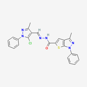 molecular formula C24H19ClN6OS B11683771 N'-[(E)-(5-chloro-3-methyl-1-phenyl-1H-pyrazol-4-yl)methylidene]-3-methyl-1-phenyl-1H-thieno[2,3-c]pyrazole-5-carbohydrazide 