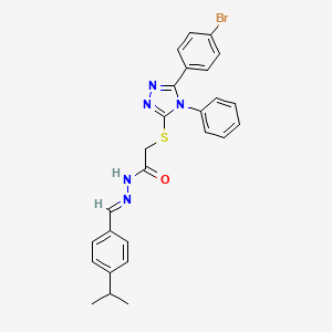 molecular formula C26H24BrN5OS B11683805 2-{[5-(4-Bromophenyl)-4-phenyl-4H-1,2,4-triazol-3-YL]sulfanyl}-N'-[(E)-[4-(propan-2-YL)phenyl]methylidene]acetohydrazide 