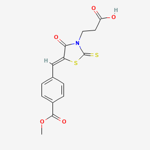 molecular formula C15H13NO5S2 B11683826 3-{(5Z)-5-[4-(methoxycarbonyl)benzylidene]-4-oxo-2-thioxo-1,3-thiazolidin-3-yl}propanoic acid 