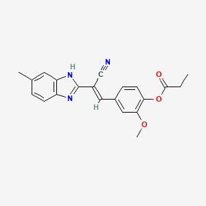 molecular formula C21H19N3O3 B11684010 4-[(E)-2-cyano-2-(6-methyl-1H-benzimidazol-2-yl)ethenyl]-2-methoxyphenyl propanoate 