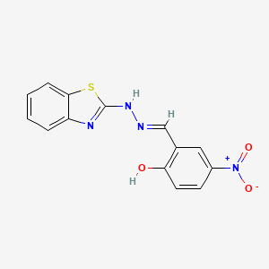 molecular formula C14H10N4O3S B11684025 2-{(E)-[2-(1,3-benzothiazol-2-yl)hydrazinylidene]methyl}-4-nitrophenol 