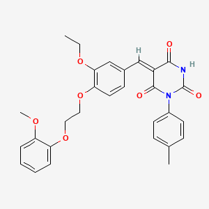 molecular formula C29H28N2O7 B11684054 (5Z)-5-{3-ethoxy-4-[2-(2-methoxyphenoxy)ethoxy]benzylidene}-1-(4-methylphenyl)pyrimidine-2,4,6(1H,3H,5H)-trione 