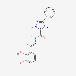 molecular formula C19H18N4O3 B11684111 N'-[(E)-(2-hydroxy-3-methoxyphenyl)methylidene]-4-methyl-3-phenyl-1H-pyrazole-5-carbohydrazide 