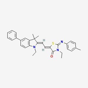 (2Z,5Z)-3-ethyl-5-[(2Z)-2-(1-ethyl-3,3-dimethyl-5-phenyl-1,3-dihydro-2H-indol-2-ylidene)ethylidene]-2-[(4-methylphenyl)imino]-1,3-thiazolidin-4-one