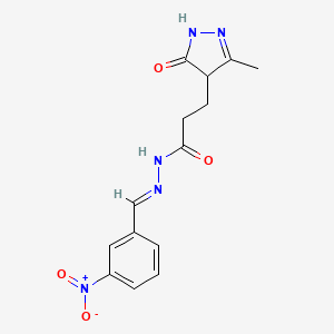 molecular formula C14H15N5O4 B11684181 3-(3-methyl-5-oxo-4,5-dihydro-1H-pyrazol-4-yl)-N'-[(E)-(3-nitrophenyl)methylidene]propanohydrazide 