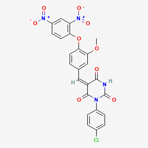 molecular formula C24H15ClN4O9 B11684211 (5E)-1-(4-chlorophenyl)-5-[4-(2,4-dinitrophenoxy)-3-methoxybenzylidene]pyrimidine-2,4,6(1H,3H,5H)-trione 