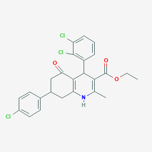 molecular formula C25H22Cl3NO3 B11684221 Ethyl 7-(4-chlorophenyl)-4-(2,3-dichlorophenyl)-2-methyl-5-oxo-1,4,5,6,7,8-hexahydroquinoline-3-carboxylate 