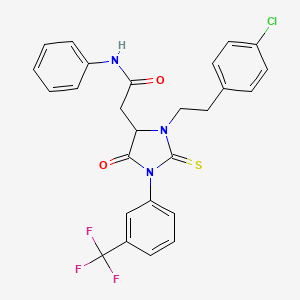 2-{3-[2-(4-Chlorophenyl)ethyl]-5-oxo-2-sulfanylidene-1-[3-(trifluoromethyl)phenyl]imidazolidin-4-YL}-N-phenylacetamide