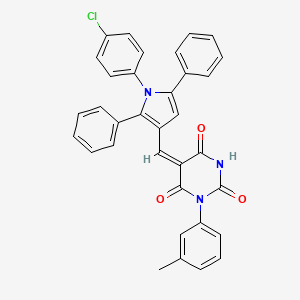 molecular formula C34H24ClN3O3 B11684247 (5E)-5-{[1-(4-chlorophenyl)-2,5-diphenyl-1H-pyrrol-3-yl]methylidene}-1-(3-methylphenyl)pyrimidine-2,4,6(1H,3H,5H)-trione 