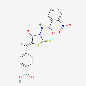 4-((Z)-{3-[(2-nitrobenzoyl)amino]-4-oxo-2-thioxo-1,3-thiazolidin-5-ylidene}methyl)benzoic acid