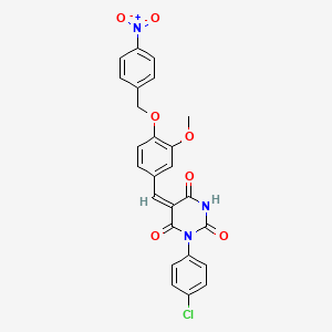 (5E)-1-(4-Chlorophenyl)-5-({3-methoxy-4-[(4-nitrophenyl)methoxy]phenyl}methylidene)-1,3-diazinane-2,4,6-trione