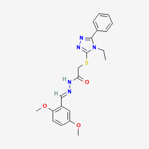 molecular formula C21H23N5O3S B11684364 N'-[(E)-(2,5-dimethoxyphenyl)methylidene]-2-[(4-ethyl-5-phenyl-4H-1,2,4-triazol-3-yl)sulfanyl]acetohydrazide 