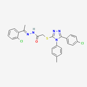 molecular formula C25H21Cl2N5OS B11684396 N'-[(1E)-1-(2-chlorophenyl)ethylidene]-2-{[5-(4-chlorophenyl)-4-(4-methylphenyl)-4H-1,2,4-triazol-3-yl]sulfanyl}acetohydrazide 