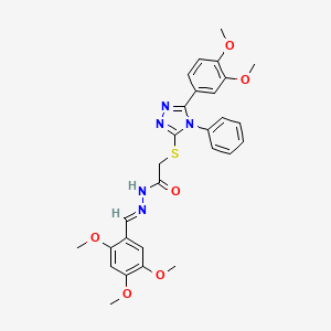 molecular formula C28H29N5O6S B11684413 2-{[5-(3,4-dimethoxyphenyl)-4-phenyl-4H-1,2,4-triazol-3-yl]sulfanyl}-N'-[(E)-(2,4,5-trimethoxyphenyl)methylidene]acetohydrazide 