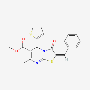 methyl (2E)-2-benzylidene-7-methyl-3-oxo-5-(2-thienyl)-2,3-dihydro-5H-[1,3]thiazolo[3,2-a]pyrimidine-6-carboxylate