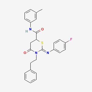 molecular formula C26H24FN3O2S B11684433 (2E)-2-[(4-fluorophenyl)imino]-N-(3-methylphenyl)-4-oxo-3-(2-phenylethyl)-1,3-thiazinane-6-carboxamide 