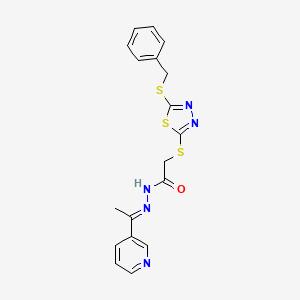 molecular formula C18H17N5OS3 B11684473 2-{[5-(benzylsulfanyl)-1,3,4-thiadiazol-2-yl]sulfanyl}-N'-[(1E)-1-(pyridin-3-yl)ethylidene]acetohydrazide 