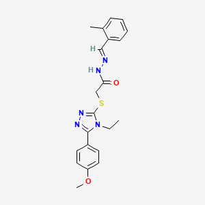 molecular formula C21H23N5O2S B11684506 2-{[4-ethyl-5-(4-methoxyphenyl)-4H-1,2,4-triazol-3-yl]sulfanyl}-N'-[(E)-(2-methylphenyl)methylidene]acetohydrazide CAS No. 303102-62-7