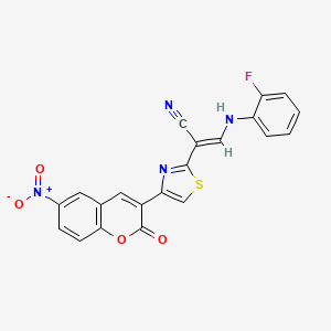 (2E)-3-[(2-fluorophenyl)amino]-2-[4-(6-nitro-2-oxo-2H-chromen-3-yl)-1,3-thiazol-2-yl]prop-2-enenitrile