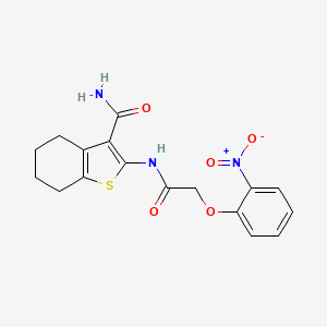 molecular formula C17H17N3O5S B11684651 2-{[(2-Nitrophenoxy)acetyl]amino}-4,5,6,7-tetrahydro-1-benzothiophene-3-carboxamide 