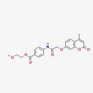 molecular formula C22H21NO7 B11684701 2-methoxyethyl 4-({[(4-methyl-2-oxo-2H-chromen-7-yl)oxy]acetyl}amino)benzoate 