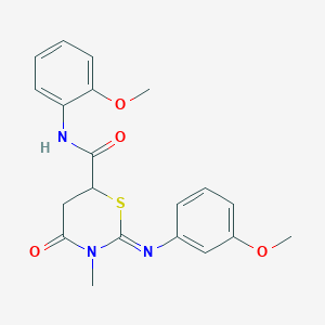 molecular formula C20H21N3O4S B11684760 (2Z)-N-(2-methoxyphenyl)-2-[(3-methoxyphenyl)imino]-3-methyl-4-oxo-1,3-thiazinane-6-carboxamide 