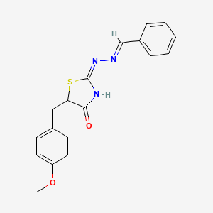 molecular formula C18H17N3O2S B11684852 (2E)-2-[(2E)-benzylidenehydrazinylidene]-5-(4-methoxybenzyl)-1,3-thiazolidin-4-one 