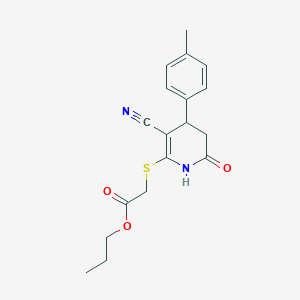 molecular formula C18H20N2O3S B11684886 Propyl {[3-cyano-4-(4-methylphenyl)-6-oxo-1,4,5,6-tetrahydropyridin-2-yl]sulfanyl}acetate 