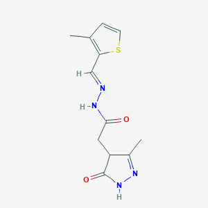 molecular formula C12H14N4O2S B11684945 2-(3-hydroxy-5-methyl-4H-pyrazol-4-yl)-N'-[(E)-(3-methylthiophen-2-yl)methylidene]acetohydrazide 