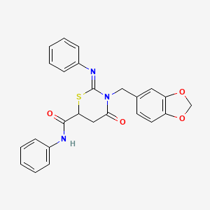 molecular formula C25H21N3O4S B11684957 (2Z)-3-(1,3-benzodioxol-5-ylmethyl)-4-oxo-N-phenyl-2-(phenylimino)-1,3-thiazinane-6-carboxamide 