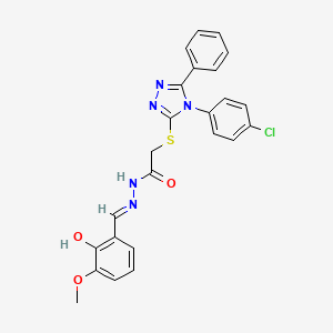 molecular formula C24H20ClN5O3S B11684985 2-{[4-(4-chlorophenyl)-5-phenyl-4H-1,2,4-triazol-3-yl]sulfanyl}-N'-[(E)-(2-hydroxy-3-methoxyphenyl)methylidene]acetohydrazide 