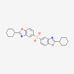 molecular formula C26H28N2O4S B11685056 2-Cyclohexyl-5-[(2-cyclohexyl-1,3-benzoxazol-5-yl)sulfonyl]-1,3-benzoxazole 