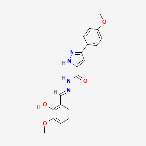 molecular formula C19H18N4O4 B11685060 5-(4-Meo-PH)-2H-pyrazole-3-carboxylic acid (2-HO-3-meo-benzylidene)-hydrazide 