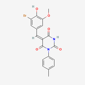 (5E)-5-[(3-bromo-4-hydroxy-5-methoxyphenyl)methylidene]-1-(4-methylphenyl)-1,3-diazinane-2,4,6-trione