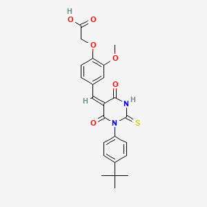 molecular formula C24H24N2O6S B11685112 (4-{(E)-[1-(4-tert-butylphenyl)-4,6-dioxo-2-sulfanyl-1,6-dihydropyrimidin-5(4H)-ylidene]methyl}-2-methoxyphenoxy)acetic acid 