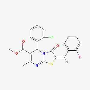 molecular formula C22H16ClFN2O3S B11685128 methyl (2E)-5-(2-chlorophenyl)-2-(2-fluorobenzylidene)-7-methyl-3-oxo-2,3-dihydro-5H-[1,3]thiazolo[3,2-a]pyrimidine-6-carboxylate 