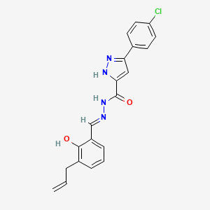 molecular formula C20H17ClN4O2 B11685156 3-(4-Chlorophenyl)-N'-[(E)-[2-hydroxy-3-(prop-2-EN-1-YL)phenyl]methylidene]-1H-pyrazole-5-carbohydrazide 