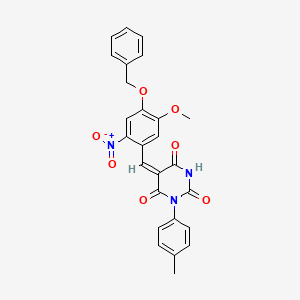 (5E)-5-[4-(benzyloxy)-5-methoxy-2-nitrobenzylidene]-1-(4-methylphenyl)pyrimidine-2,4,6(1H,3H,5H)-trione