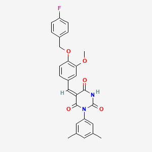 (5E)-1-(3,5-Dimethylphenyl)-5-({4-[(4-fluorophenyl)methoxy]-3-methoxyphenyl}methylidene)-1,3-diazinane-2,4,6-trione